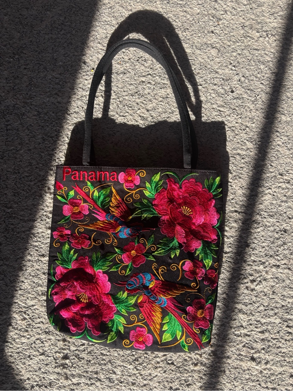 Panama Black Floral Embroidered Tote Bag